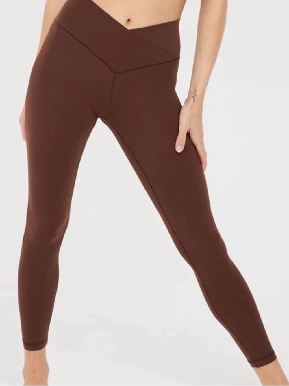 OFFLINE By Aerie Real Me Brown High Waisted Crossover Leggings — Size Small